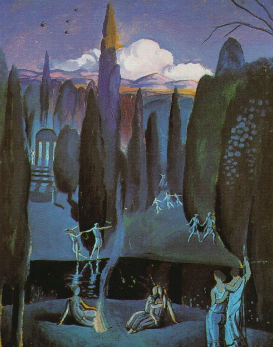 Nymphes dans un jardin romantique - Salvador Dali