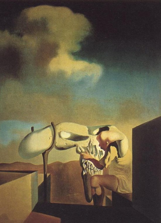 Bureaucrate atmosphérocéphalique moyen en train de traire une harpe crânienne - Salvador Dali