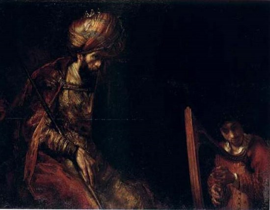 David jouant de la harpe pour Saul - Rembrandt