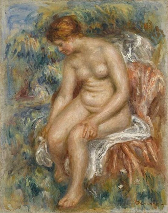 Baigneuse assise s'essuyant une jambe - Auguste Renoir