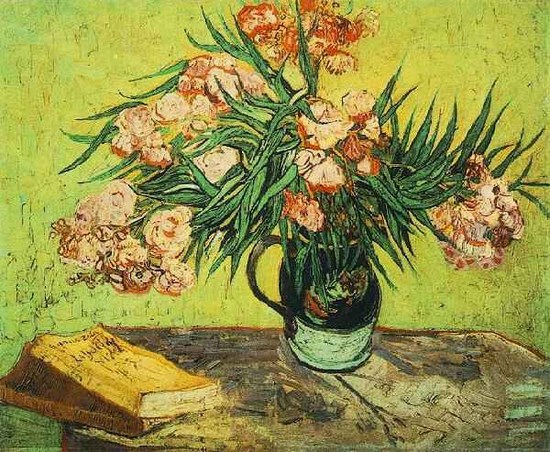 Vase avec lauriers roses et livres - Vincent Van Gogh