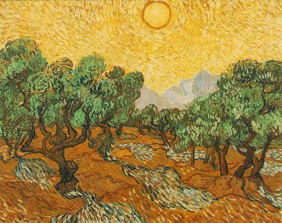 Oliviers et soleil jaune - Vincent Van Gogh